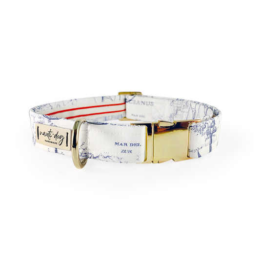 Carta Marina Light Vintage Nautical Toile Buckle Dog Collar - Pack Of: 1 | Style: Buckle