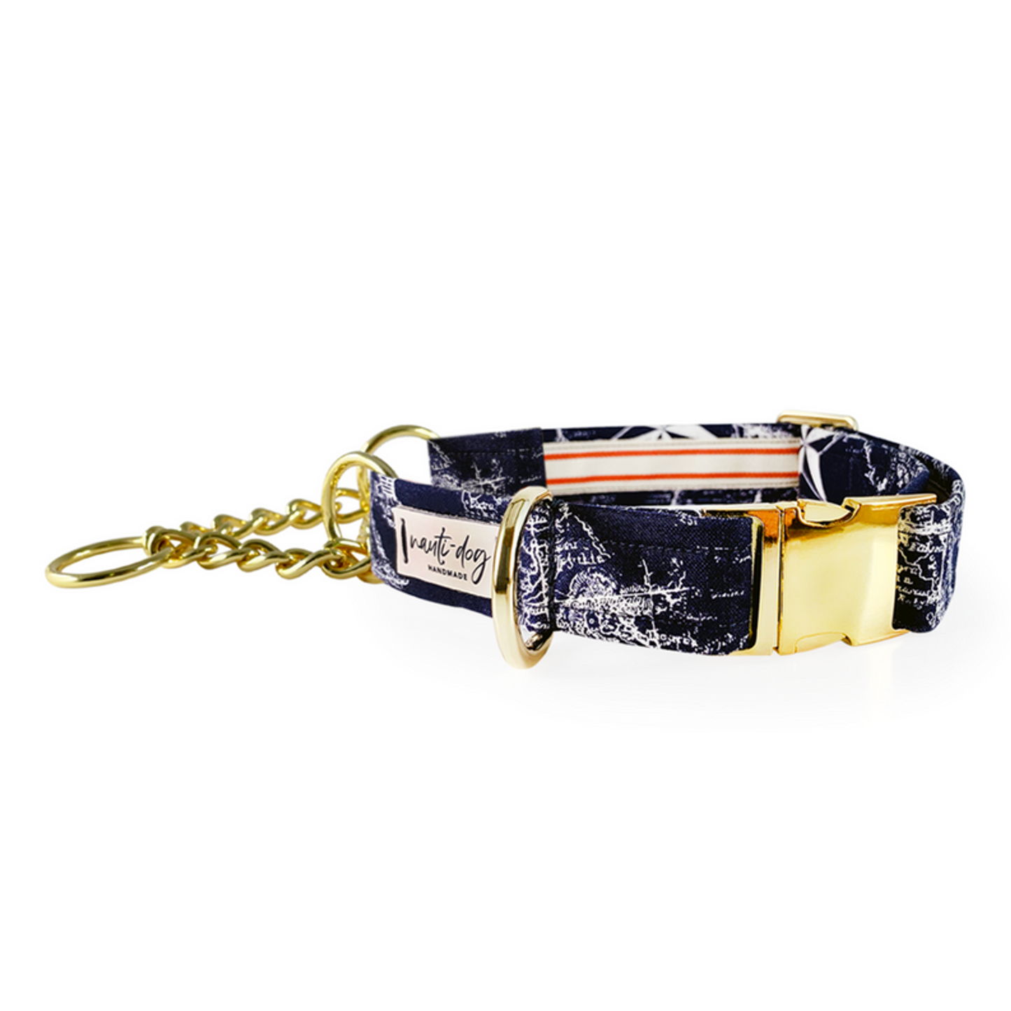 Carta Marina Navy Vintage Nautical Toile Buckle Dog Collar - Pack Of: 1 | Style: Buckle