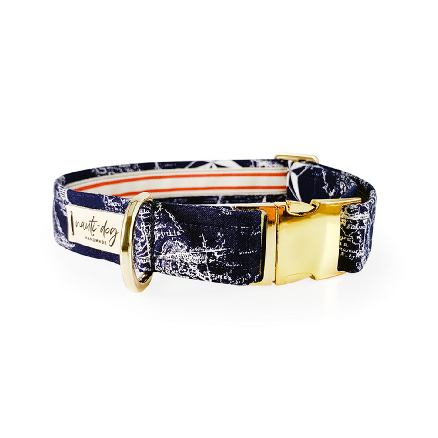 Carta Marina Navy Vintage Nautical Toile Buckle Dog Collar - Pack Of: 1 | Style: Buckle