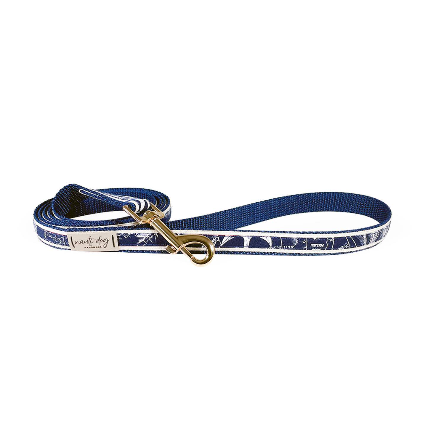 Carta Marina Navy Vintage Nautical Toile Ribbon Dog Leash